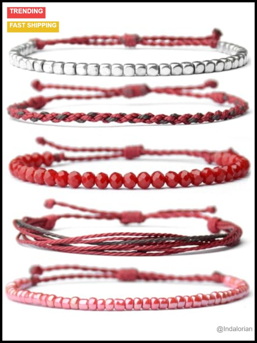 Handmade Waterproof Rope Beaded Bracelet Stack Set of 5 Summer Boho